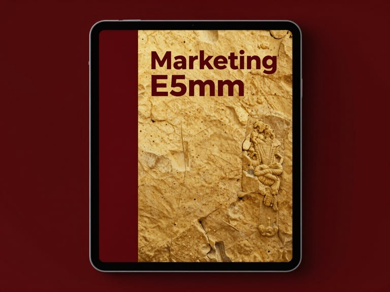 Clean mockup of a marketing e-book cover on a modern tablet, featuring subtle Portuguese stone texture, dramatic high-contrast studio lighting, rich crimson and gold tones, sharp product focus, 35mm
