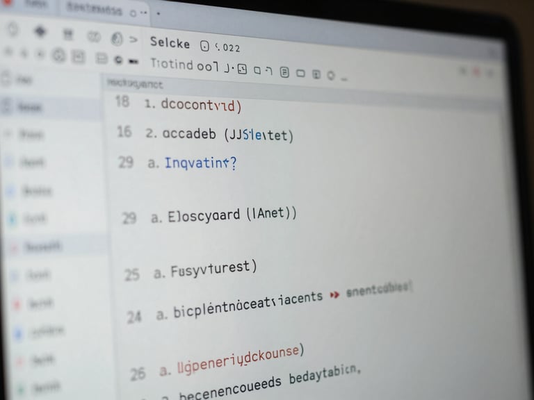 Macro crop of a clean IDE interface displaying structured JSON schema and technical documentation code under moody screen-glow highlights.