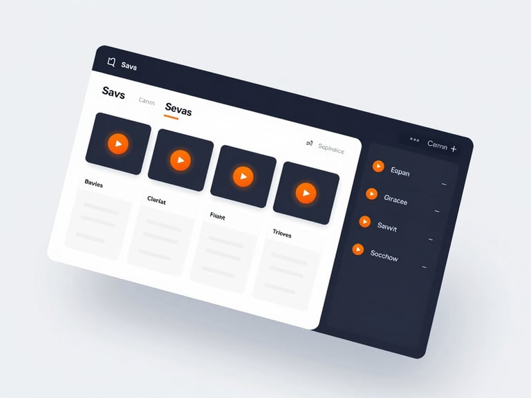 High-fidelity UI mockup of a clean SaaS dashboard with dark slate interface elements and glowing orange data nodes, isometric angle, high-key studio lighting.