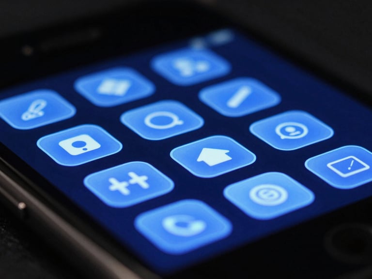 Extreme macro close-up of a premium Android screen displaying a highly detailed, glowing neon blue interactive widget with physical depth, sharp edge reflections on glass, dark moody studio lighting