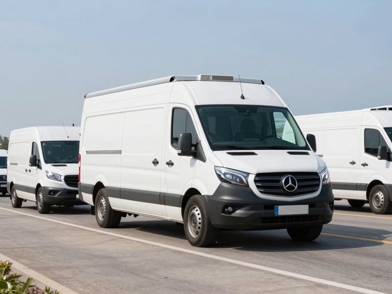 Meticulously clean commercial fleet vehicle being loaded with secure cargo in bright daylight, wide environmental shot on a regional highway