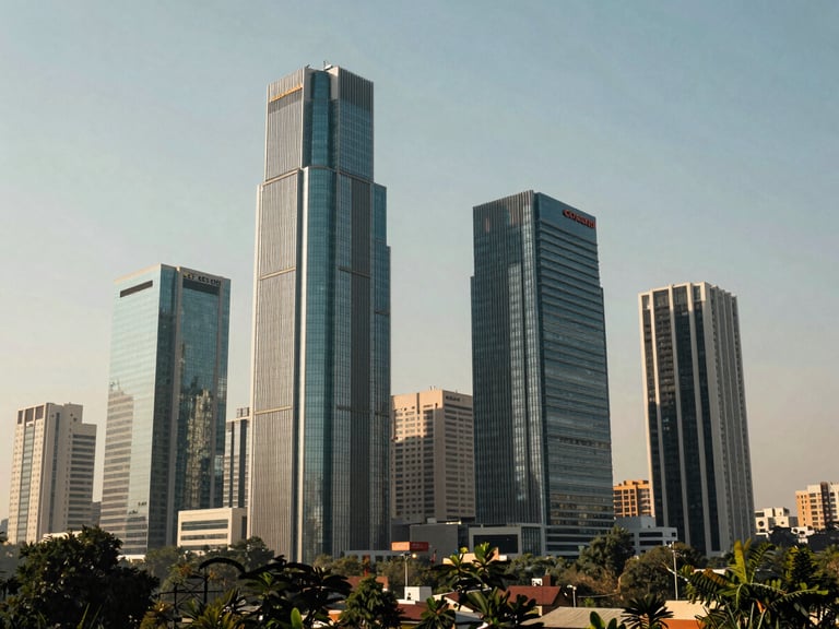Wide environmental shot of Cyber City Gurgaon business hub under bright natural daylight with warm undertones, representing our local NCR presence.
