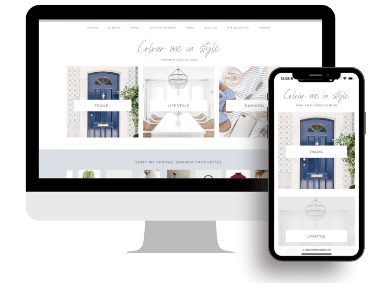 An image showing a mobile and desktop mock up of the colour me in style website