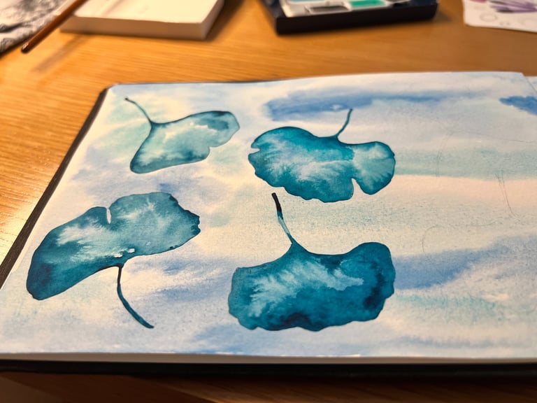 one of my many watercolour illustrations - ginkgo leaves - in a botanical style