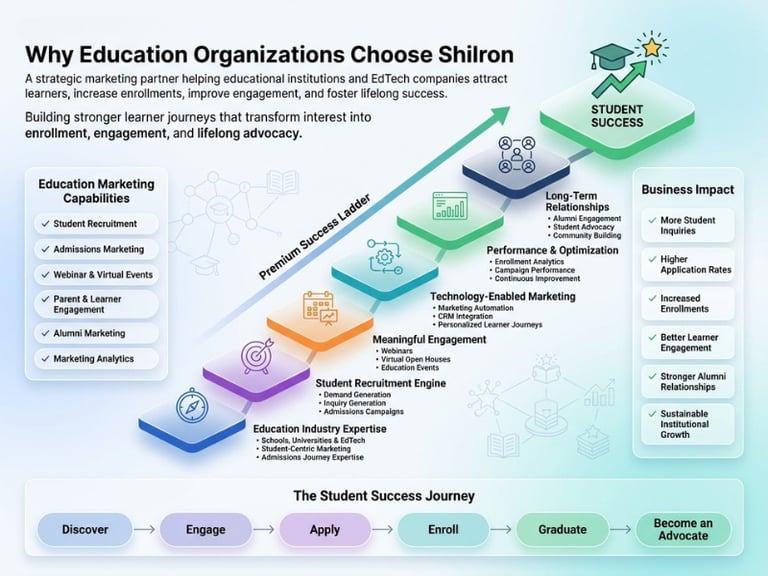 Infographic showing the Shilron education marketing success ladder for student recruitment and enrollment growth.