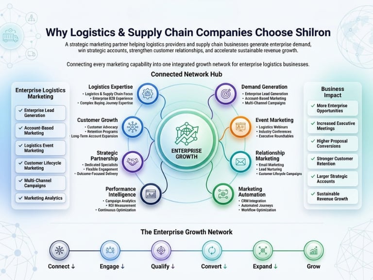 Infographic showing logistics and supply chain marketing strategies for enterprise business growth.
