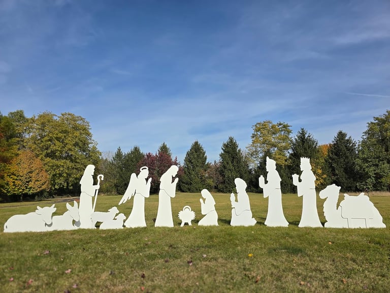 Outdoor white plastic Nativity silhouettes