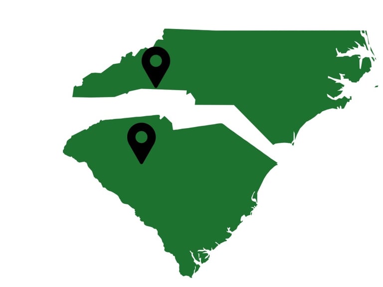 Service area map for Granite Pro Sealers in Western NC and Upstate SC