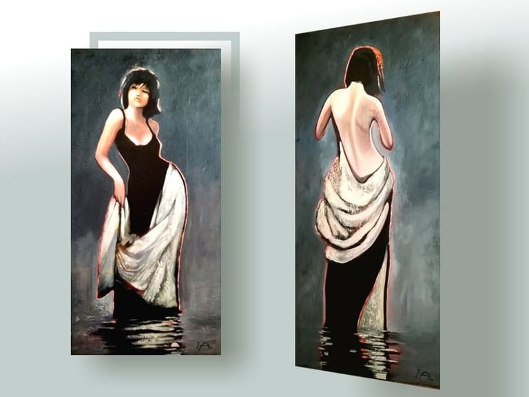 Figurative paintings artwork in black white and gray tones by Maya Britan I Am One ART