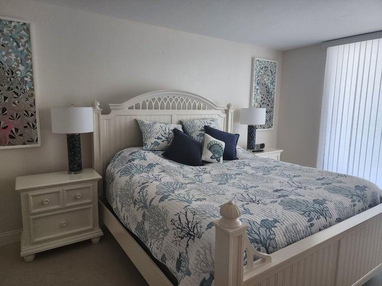 King bed with beach view