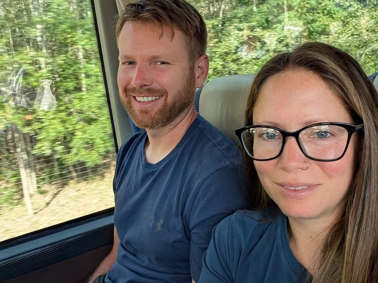 Don and Samantha on the Flixbus from Budapest to Novi Sad