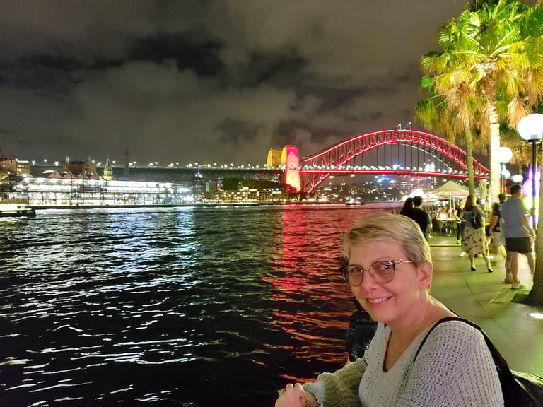 Lady Michelle enjoys Sydney Harbor at night