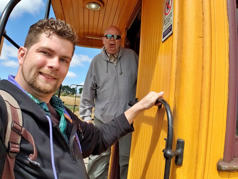 Steven joins The Pirate on the Taieri Gorge Train in New Zealand