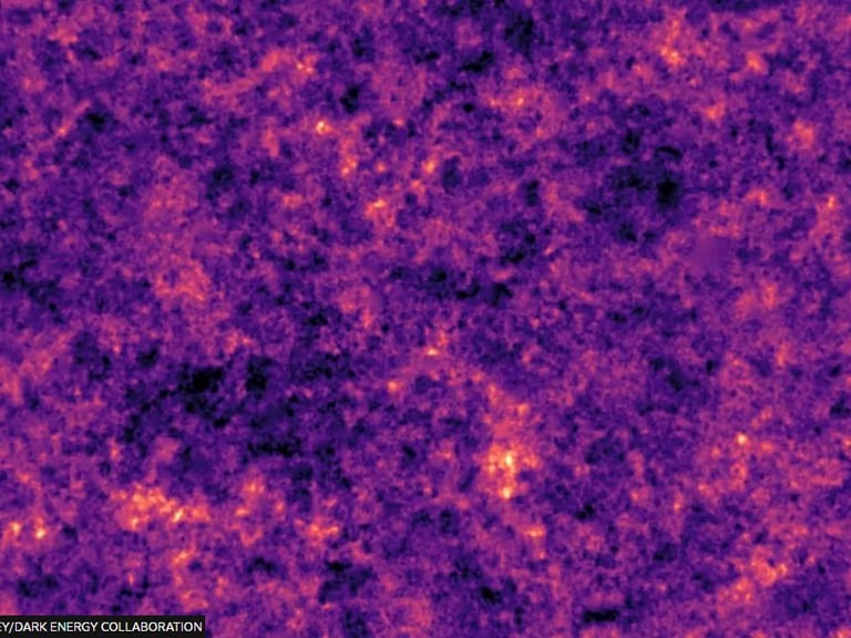 Distribution of dark matter in the universe and bright areas represent highest concentrations-where galaxies form