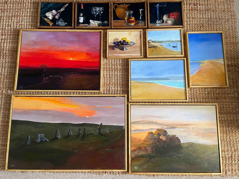Showcase oil paintings of still life, Crow Point and Dartmoor