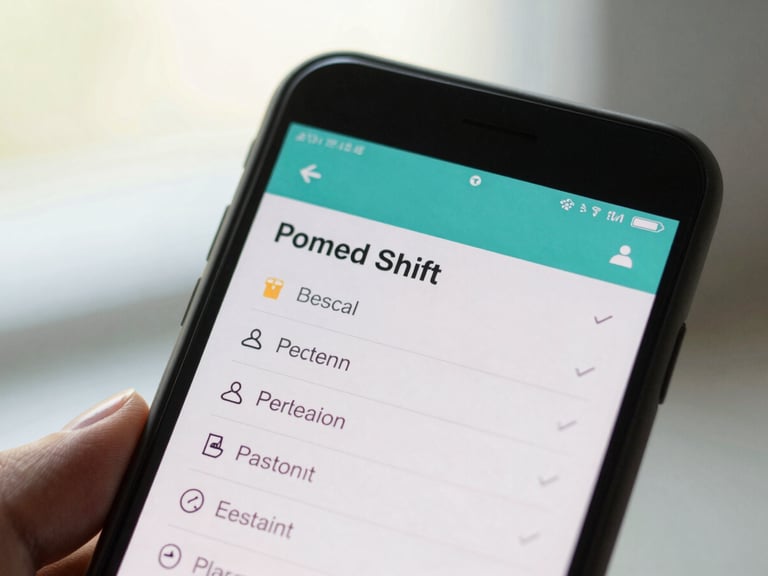 Close-up of a healthcare mobile application showing a completed shift confirmation screen with clear payment details, bright morning light.