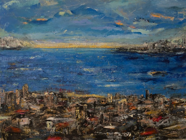 Acrylic on canvas painting of sea view by artist Jessy Tabet