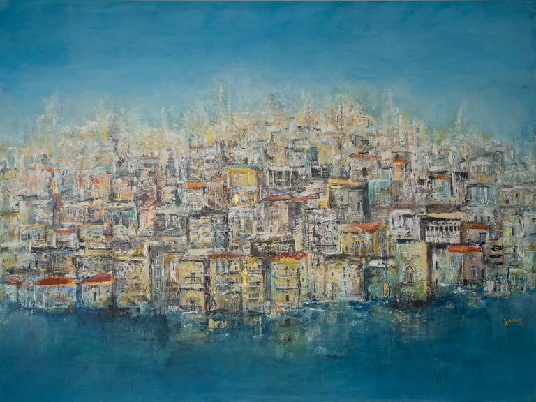 Acrylic on canvas painting of Beirut Cityscape by artist Jessy Tabet