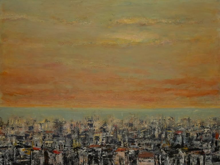 Acrylic on canvas painting of a golden sunset by artist Jessy Tabet