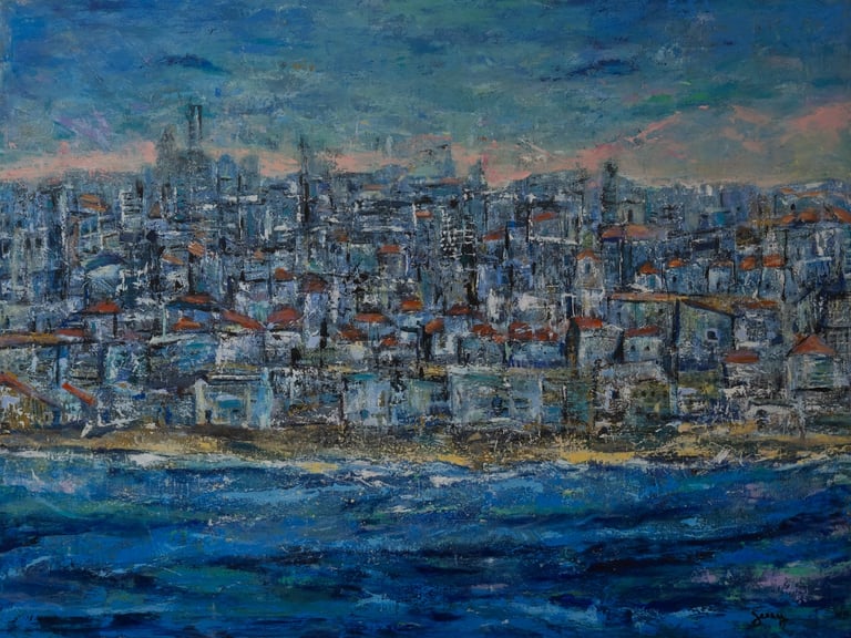 Acrylic on canvas painting of a sunset by artist Jessy Tabet