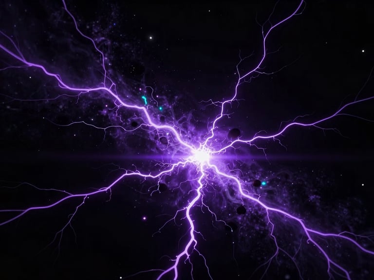 A glowing neon purple cosmic rift tearing through a dark space-black void, cinematic low-key lighting, anamorphic lens flare
