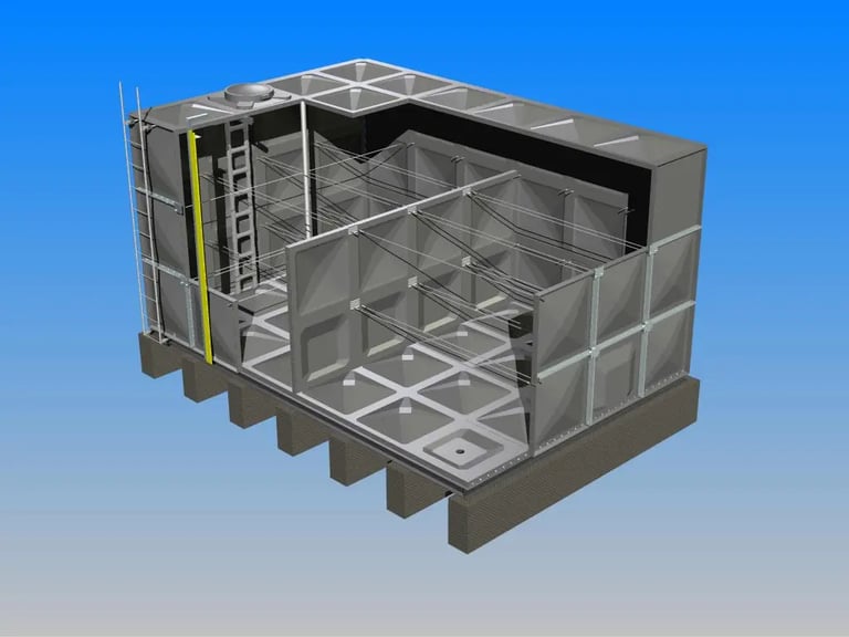 Graphic representation image of internal partition of GRP Sectional water Tank