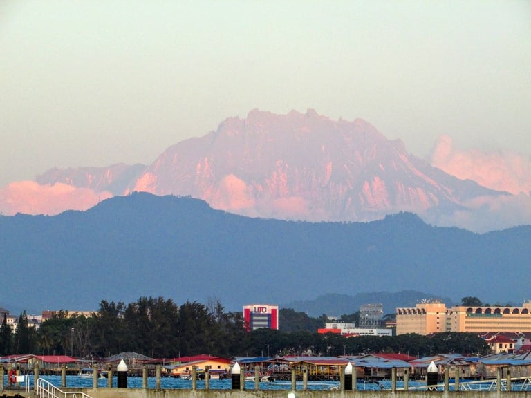 A colossal rock mountain, the Mount Kinabalu