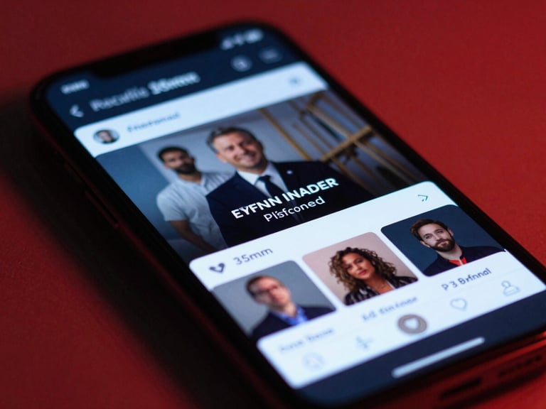 Crisp macro shot of a mobile device displaying an active digital campaign, deep crimson and blue ambient light, shallow depth of field, 35mm