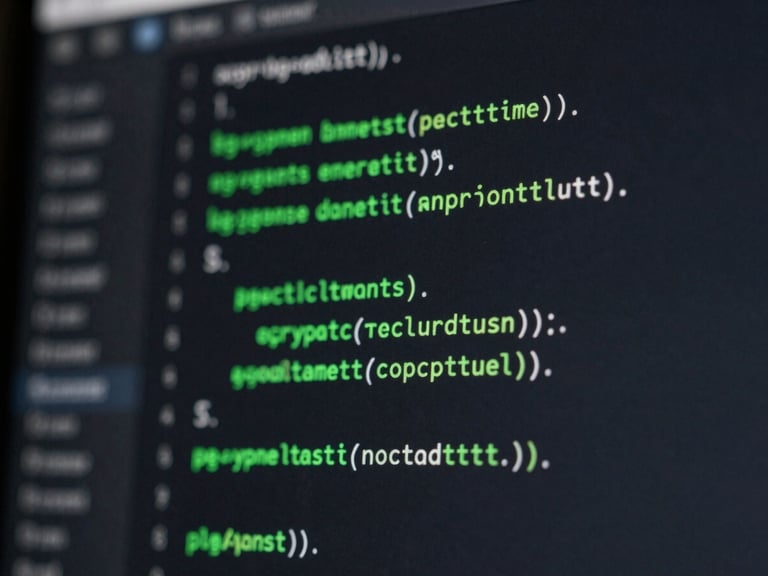 Sleek macro shot of clean code on a high-resolution screen, dark ambient studio lighting, electric volt green accents, high contrast, macro depth of field, 35mm