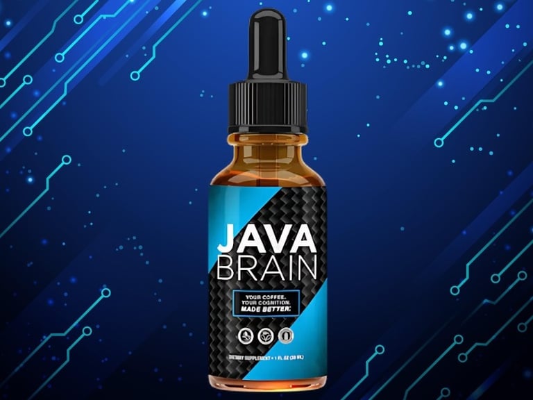 java brain drop image with one bottle blue background
