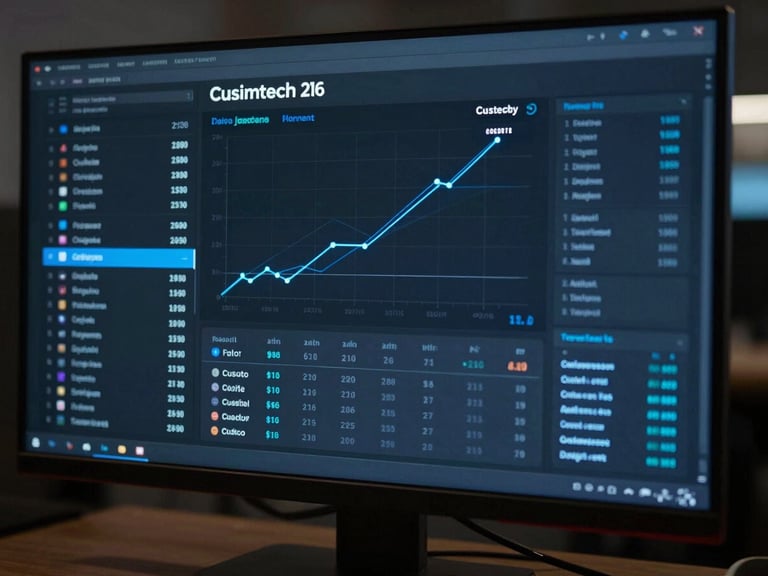 Wide dark-mode logistics dashboard interface on a monitor, electric-blue data readouts showing shipment status at customs checkpoints, directional cool light from screen illuminating the environment, deep charcoal background with geometric UI panels and real-time tracking lines