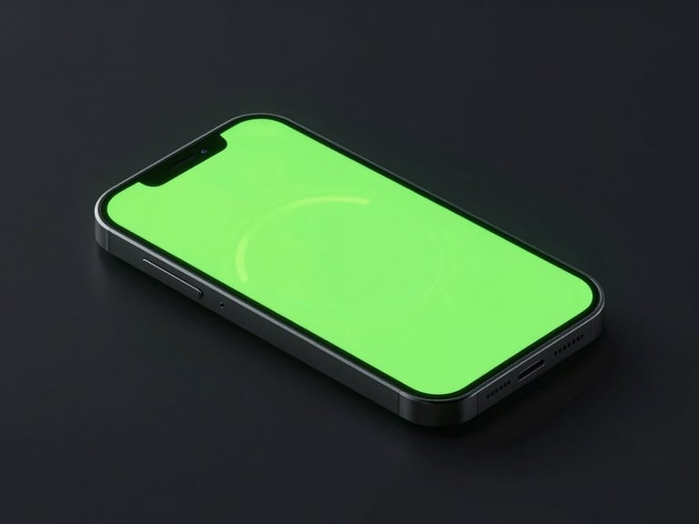 Sleek 3D render of an isometric smartphone displaying a glowing lime green minimalist countdown timer, deep shadows, neon cyan backlighting