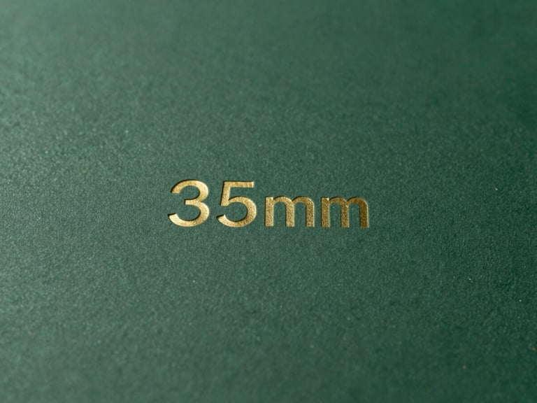 Close-up of tactile print materials with subtle branding, soft natural daylight, deep forest green and gold accents, clean minimalist composition, 35mm