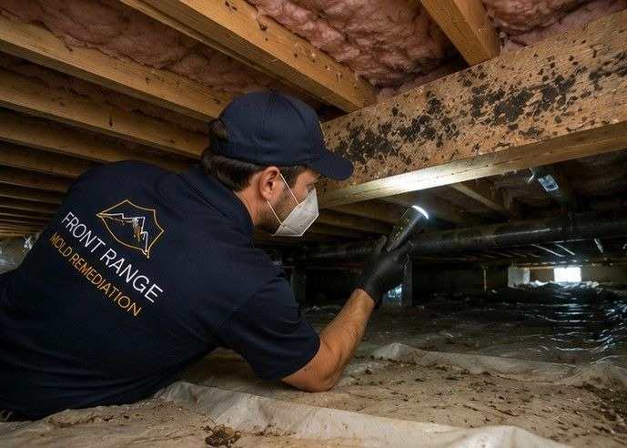 mold remediation specialist inspecting mid century residential property in Rockrimmon Colorado Springs for crawl space