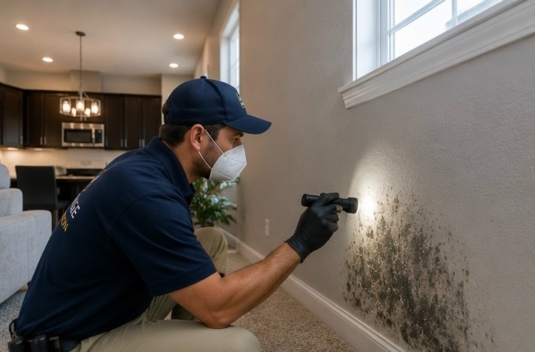 mold remediation specialist inspecting newer residential property in Briargate Colorado Springs neighbourhood for moisture