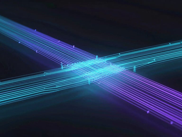 Sleek 3D render of glowing data pathways, clean structural system architecture, dark background with low-key moody ambient lighting