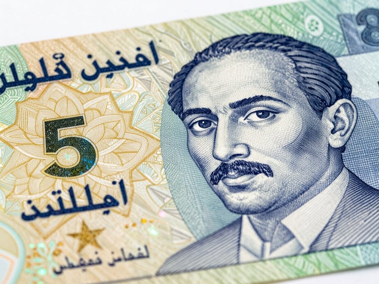 Macro photograph of the intricate security engraving on a UAE Dirham banknote, showing fine gold filigree lines, holographic security strip reflecting light, sharp focus, macro lens