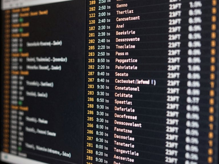 Close-up of a high-density digital screen showing raw text feeds and timestamps, amber highlights, sharp focus on monochromatic data, clean technical interface