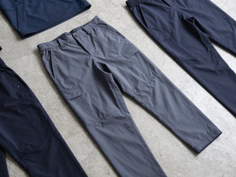 Crisp flat-lay of technical teamwear kits on a concrete background, bright cool-toned studio light, sharp focus on reinforced double-stitched seams.