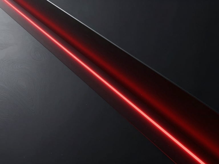 Sleek 3D render of architectural geometry with glowing red light paths running along dark metallic surfaces, low-key high-contrast dramatic lighting, octane render
