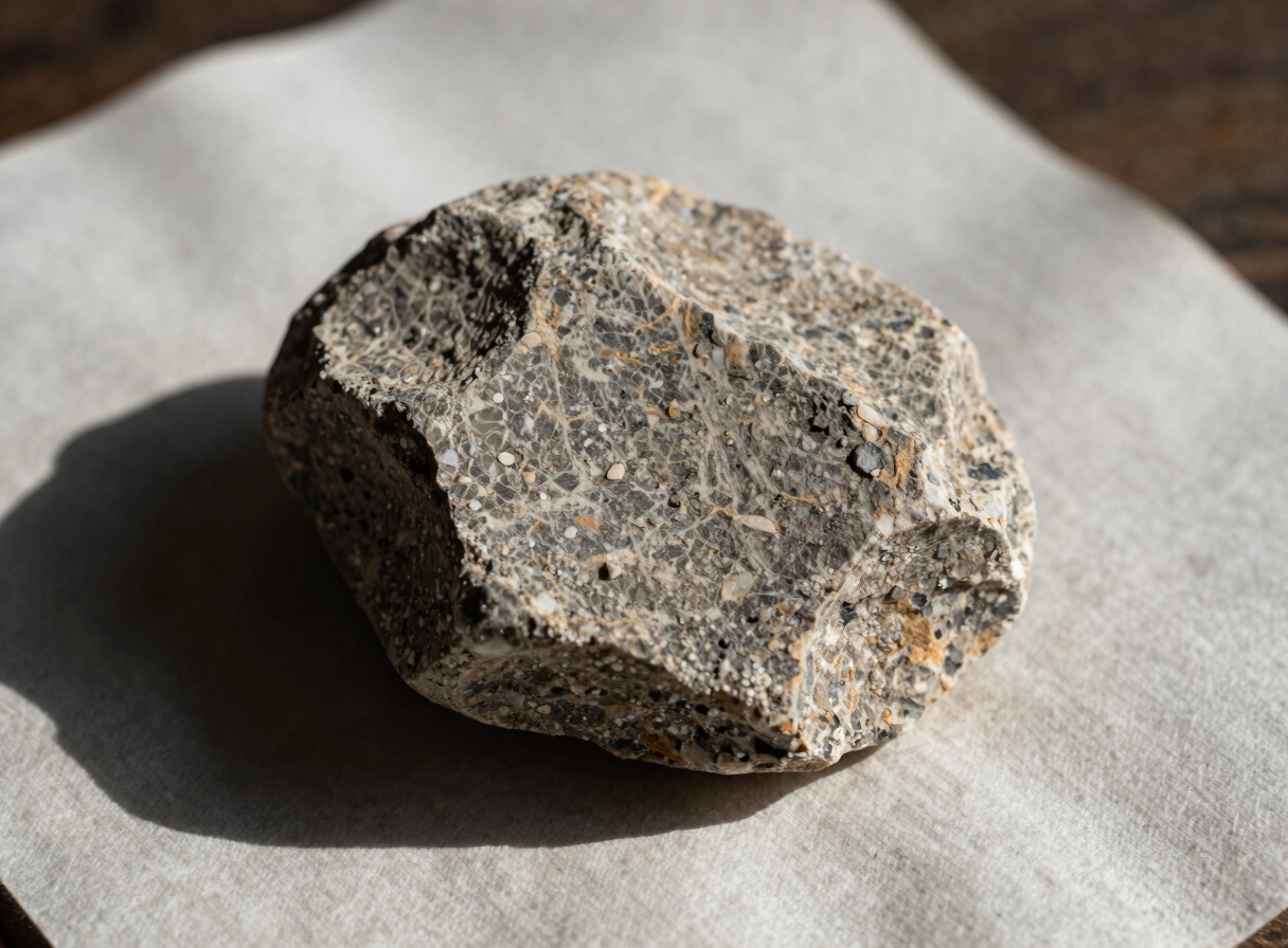 Extreme tactile close-up of raw honed stone resting on heavy-weight cotton paper under harsh high-altitude mountain sunlight casting deep sharp shadows.