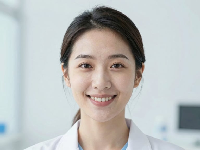 Professional portrait of a patient with a confident, natural smile after a cosmetic makeover, bright high-key natural daylight, soft whites and calming blue tones, sharp focus, 35mm.