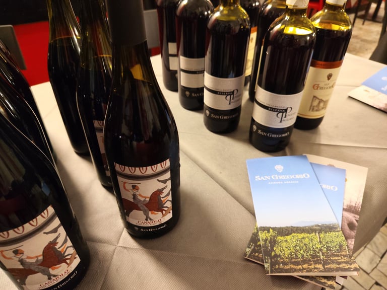 Selezione di vini San Gregorio presentati durante l'evento di Milano.
