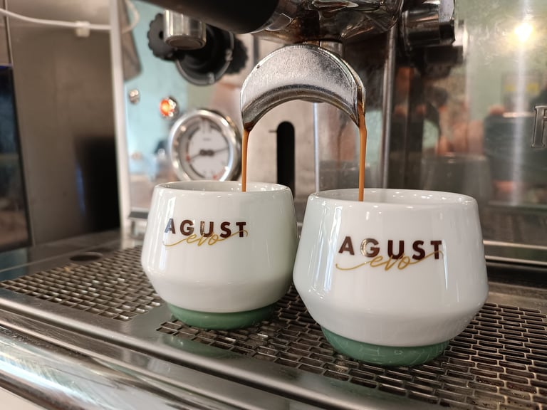 Tazzine di espresso Agust EVO sotto macchina professionale