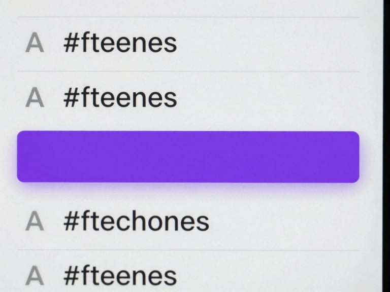 Close-up of a minimalist vector UI panel showing a list of generated hashtags with a bright purple copy button, flat high-contrast styling