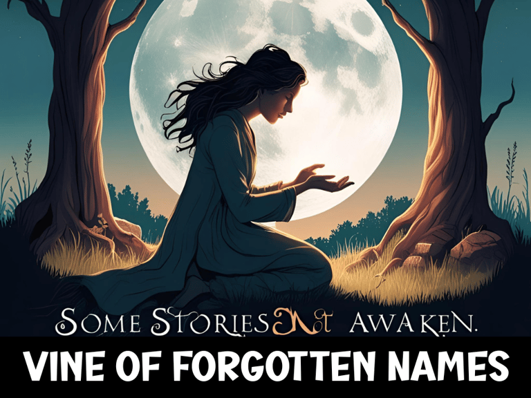 a woman sitting on a tree stump in front of a full moon