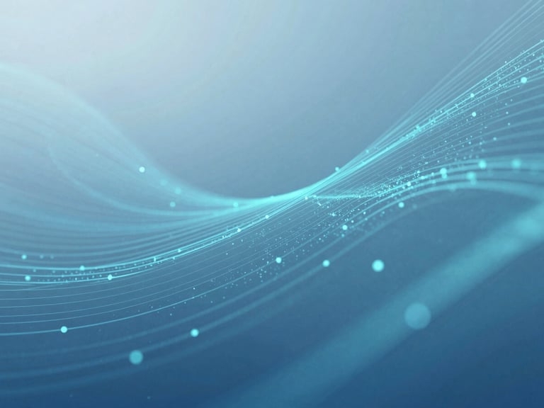 Abstract digital representation of encrypted data flowing securely, with subtle lines and nodes, in calming blue and teal tones, clean digital overlays.