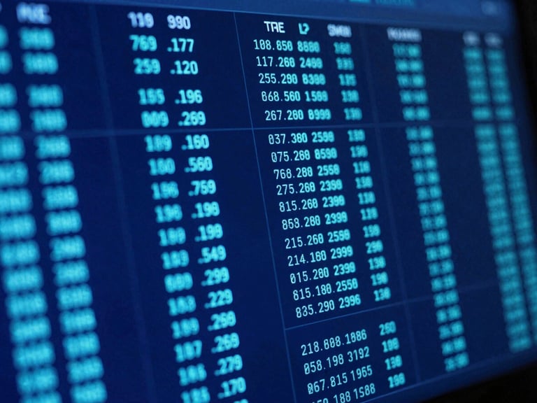Macro shot of a high-tech database dashboard displaying encrypted data visualisations in electric cyan on a deep midnight blue screen