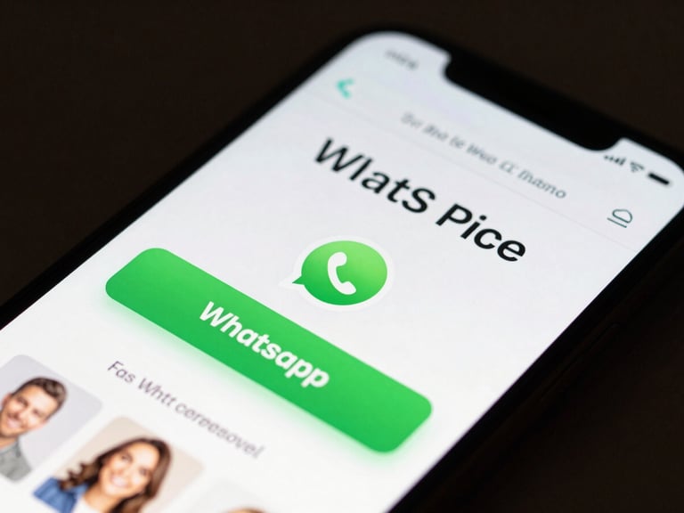 A close-up of a smartphone screen displaying a fast-loading mobile service website with a prominent, glowing green WhatsApp contact button, clean modern design, high-contrast lighting.
