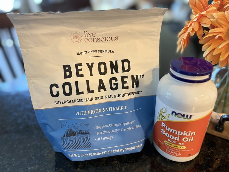 collagen peptides powder and pumpkin seed oil supplements for healthy hair growth